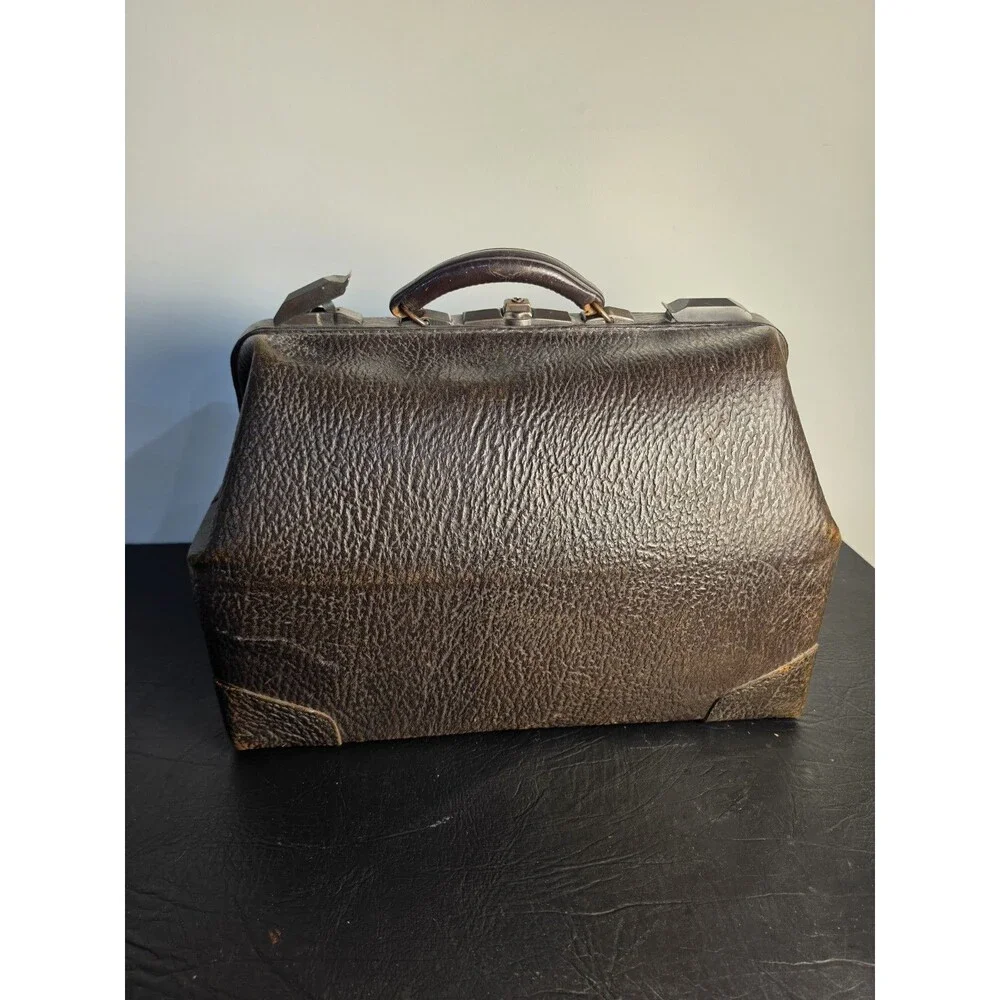 Vintage Mid Century Leather Doctor's Medical Bag Sharkskin